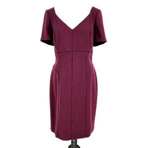 Kay Unger Dress Womens 16 Plum Eggplant Sheath Lined Back Zip Low V-neck